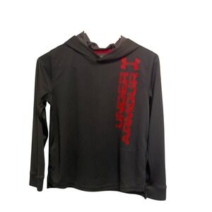 Under Armour Boys Grey Red Logo Honeycomb Mesh Activewear Hoodie YMD Medium